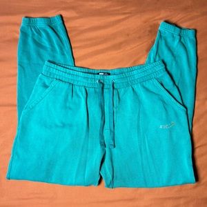 LIRA Joggers "SMILE" Embroidery Drawstrings Pockets Teal Green Blue Large